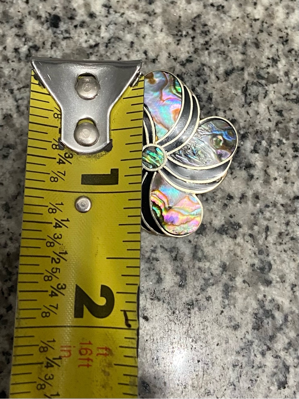 Vintage Mexican Silver Abalone Flower/Pinwheel Iridescent Shell Inlay Brooch Pin - Picture 11 of 11